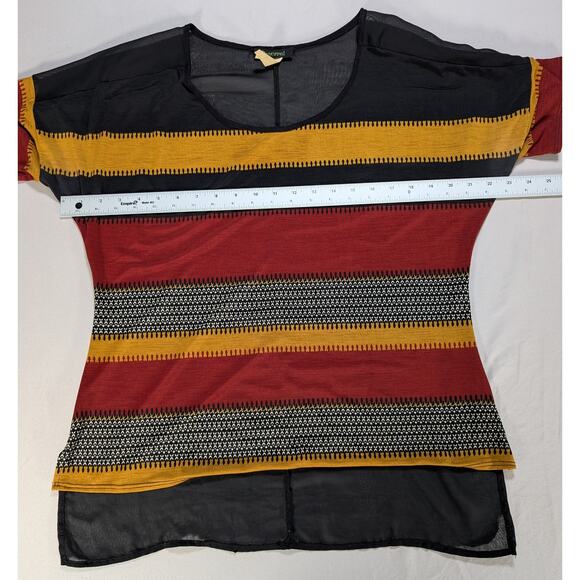 Y2K Beware Striped Sheer Blouse Top Womens XL Multicolor Boho Festival Mesh - Picture 5 of 5